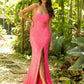 Primavera Couture 3933 Ling Fitted Beaded Sequin Backless Corset Prom Dress Slit Scoop Neck  Sizes: 000-24  Colors: NEON PINK,FUSHIA,BLACK,PEACOCK