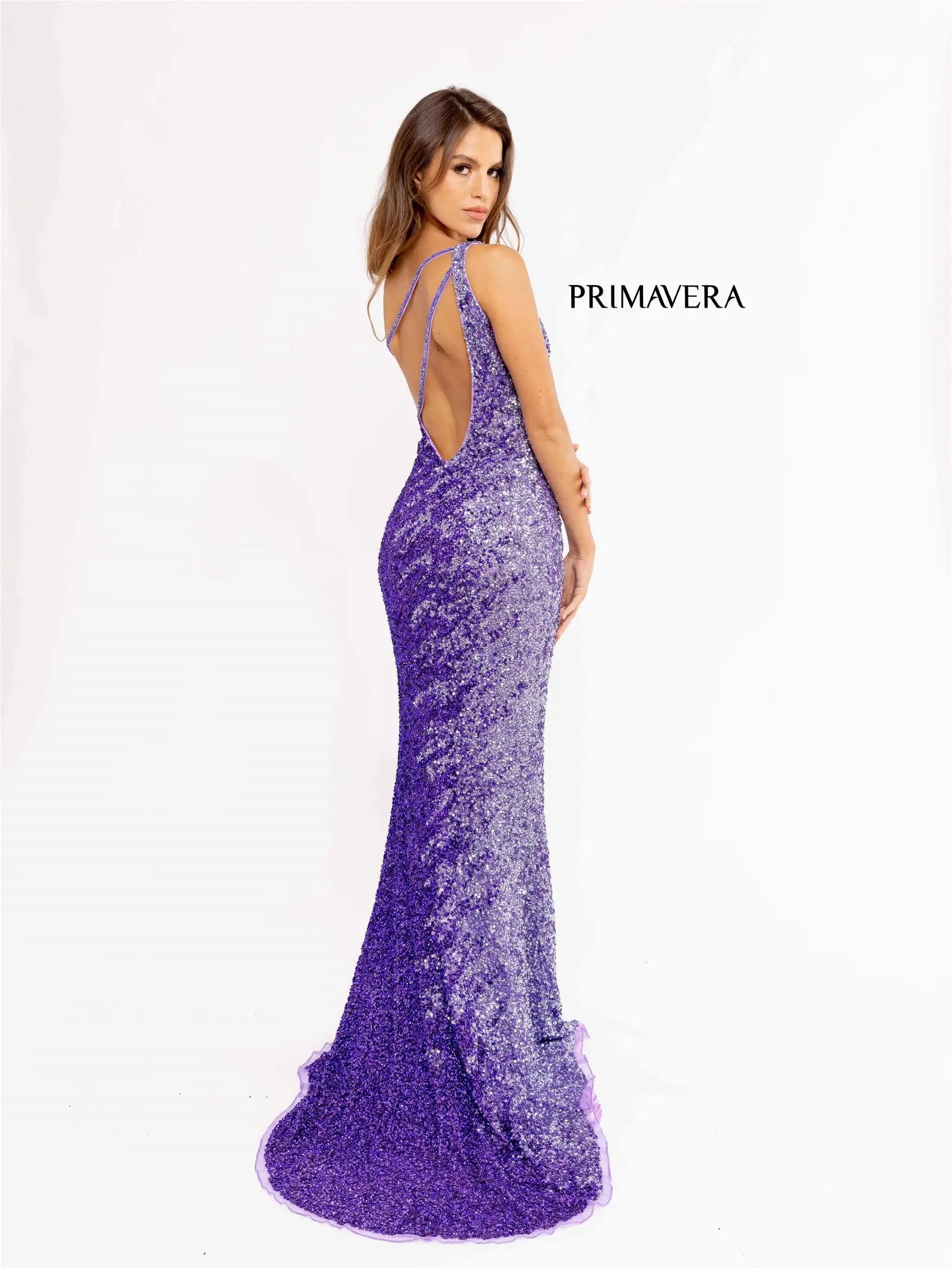 Primavera Couture 3944 Long One Shoulder Sequin Ombre Prom Dress Slit Pageant Gown  Sizes: 000,00,2,4,6,8,10,12,14,16,18,20,22,24  Colors:  LAVENDER, ROYAL BLUE, PINK, BLACK