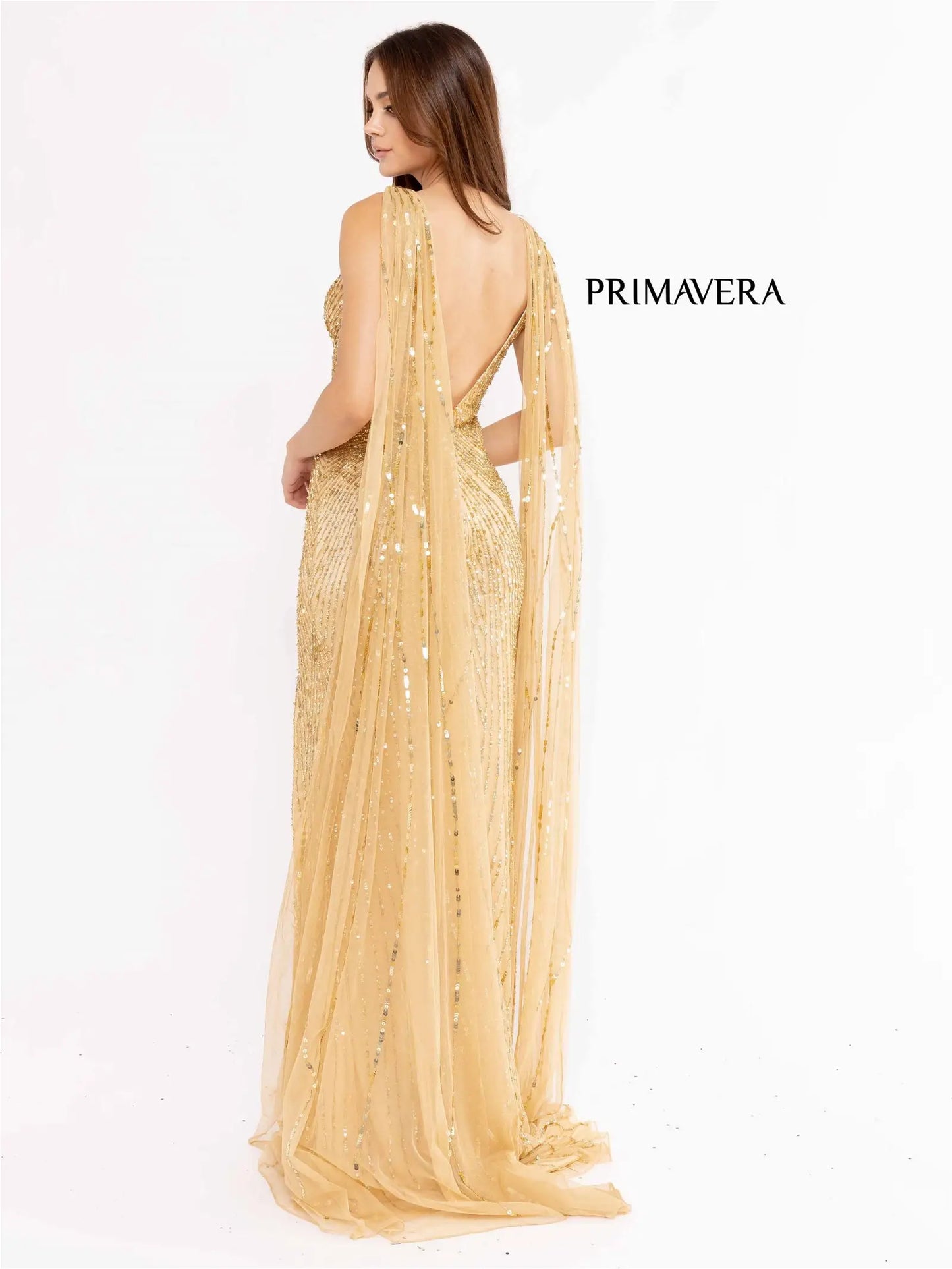 Primavera Couture 3971 Long Fitted Beaded Sequin Formal Pageant Dress Prom Gown Cape This is a sequined and beaded long evening prom dress. It has a cape off both shoulders to the floor.  It has a beautiful slit.    Size: 000-18  Color: PURPLE,SAGE GREEN,IVORY,BLACK,GOLD
