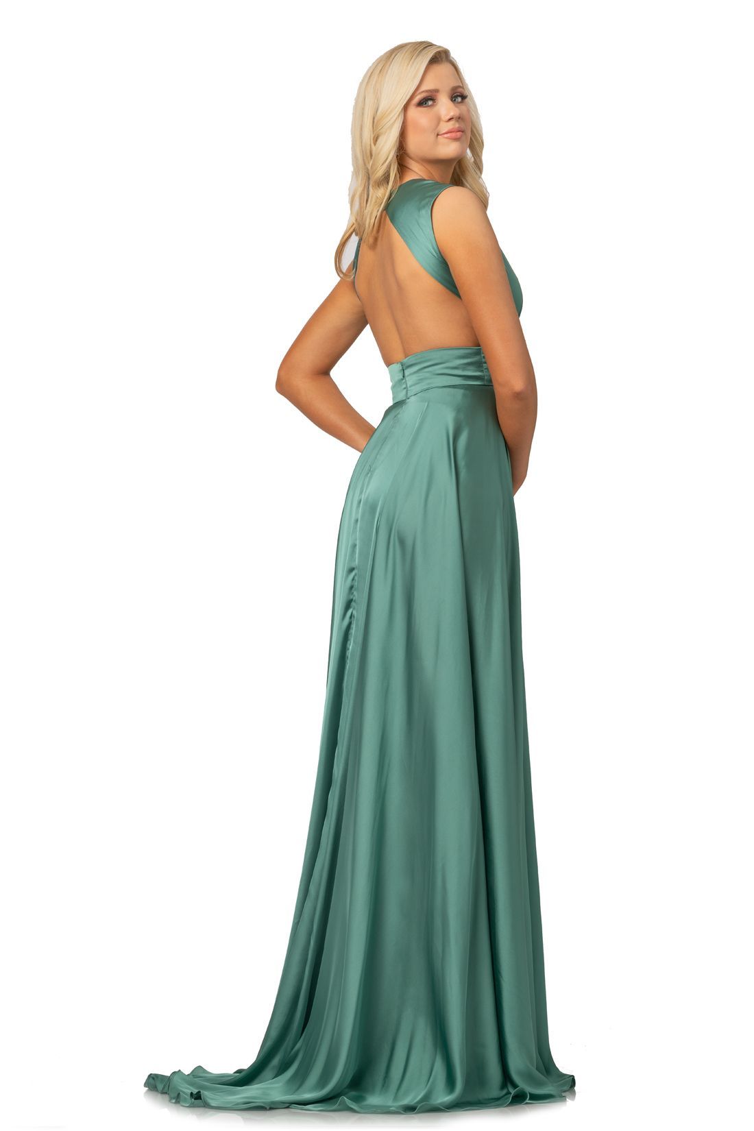Johnathan Kayne Pageant Dress 8072 Prom Dress Formal Evening Wear Gown! Jade green high neckline double slit long evening gown 