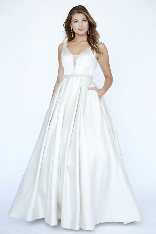 Jolene 19073 Size 20 Long Iridescent Shimmer Prom Dress Ballgown Pockets V neck