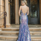 DQ 4215 Size 4 Long Fitted Sequin Prom Dress Formal Pageant Gown V Neck Cutout back with beaded & embellished waistline.  Available Size: 4  Available Color: Royal Blue (Appears Lilac/Nude)