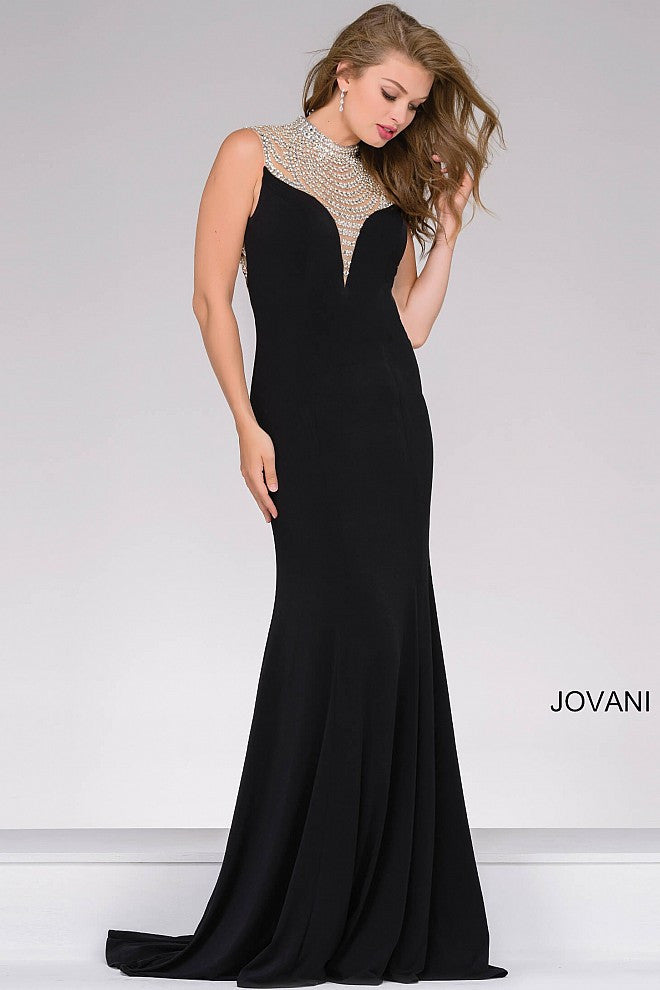 Jovani 42240 Size 4 Black long jersey pageant gown prom dress