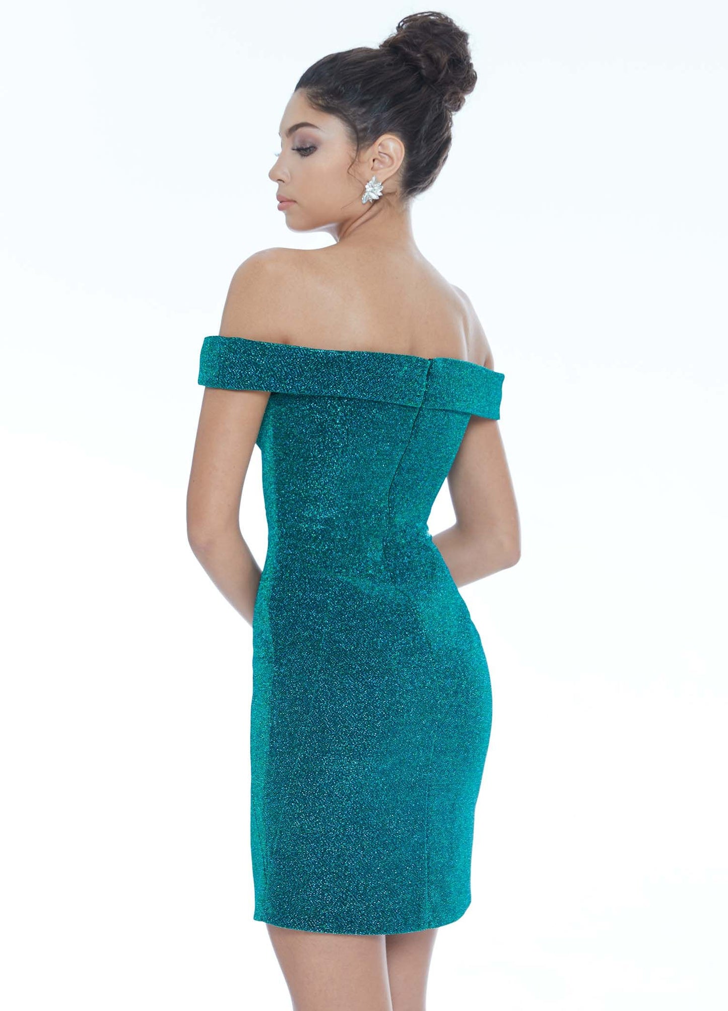 Ashley Lauren 4240 size 6 Emerald cocktail Dress off the shoulder fitted glitter short dress