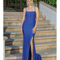 DQ 4242 Long Fitted Jersey Crystal Prom Dress Slit Backless Corset Formal Gown Scoop neckline slit in skirt with sweeping train.   Available Colors: Fuchsia, Hunter Green, Navy, Red, Royal Blue  Available Sizes: XS-3XL
