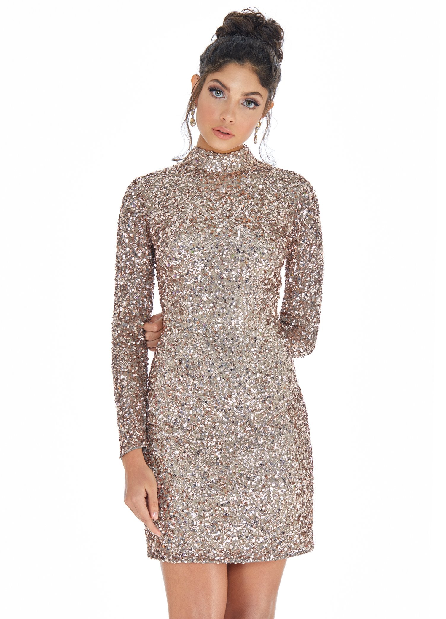 Ashley Lauren 4252 Size 16 Bright Pink Cocktail Dress long sleeve short sequin fitted homecoming Dress Ashley Lauren 4252 Size 16 Bright Pink Cocktail Dress long sleeve short sequin fitted homecoming Dress