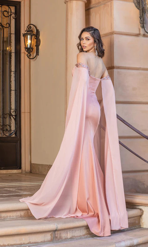 Tony Ward V Neck Gown with Cape - District 5 Boutique