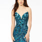 Ashley Lauren 4500 This knockout Short cocktail dress features a plunging V neckline and back and is made of sequins.  It has a beautiful multi colored sequin pattern that makes this dress stand out.  