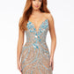 Ashley Lauren 4500 This knockout Short cocktail dress features a plunging V neckline and back and is made of sequins.  It has a beautiful multi colored sequin pattern that makes this dress stand out.  