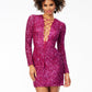 Ashley Lauren 4512 Short Fitted Sequin Long Sleeve Homecoming Dress Cocktail Gown Be daringly different in this hand beaded cocktail dress feauring a lace-up bustier, sleeves and fitted skirt. Lace Up Bustier Long Sleeves Fitted Skirt Fully Sequin COLORS: Mint, Twilight, Fuchsia, AB/Sky, Purple, Ruby Red, Peacock