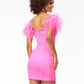 Ashley Lauren 4523 Size 4 Hot Pink Fitted Cocktail Dress with Feathers Off the Shoulder Scuba