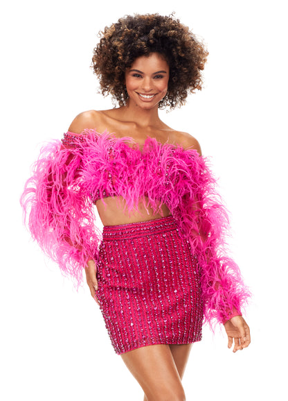 Ashley Lauren 4562 Two Piece Cocktail Dress with Feathers