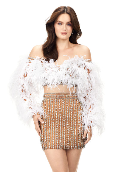 Ashley Lauren 4562 Two Piece Cocktail Dress with Feathers