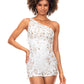 Ashley Lauren 4573 A one shoulder romper that is sure stand out. This fully beaded romper features fringe tassels throughout the design to add some fun and movement. One Shoulder Fully Hand Beaded Romper Fringe COLORS: Royal, Ivory, Red