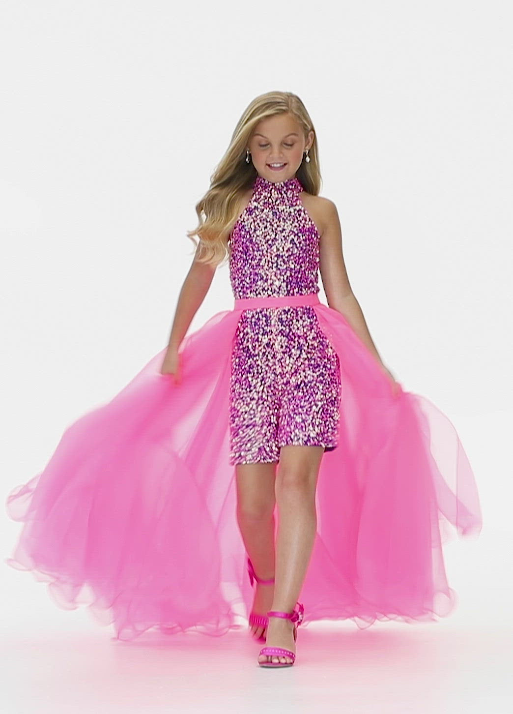 Ashley Lauren 8067 Pair this kids organza overskirt with wire hem with your favorite ASHLEYlauren jumpsuit, romper or cocktail dress. Ashley Lauren 8067 Kids Organza Overskirt with Wire Hem Fun Fashion Pageant Girls  Colors Hot Pink, Ivory, Fuchsia, Lilac, Pink, Royal, Sky, Jade  Sizes  4, 6, 8, 10, 12, 14  Wire Hem Organza Pictured Here with Jumpsuit Style 8069