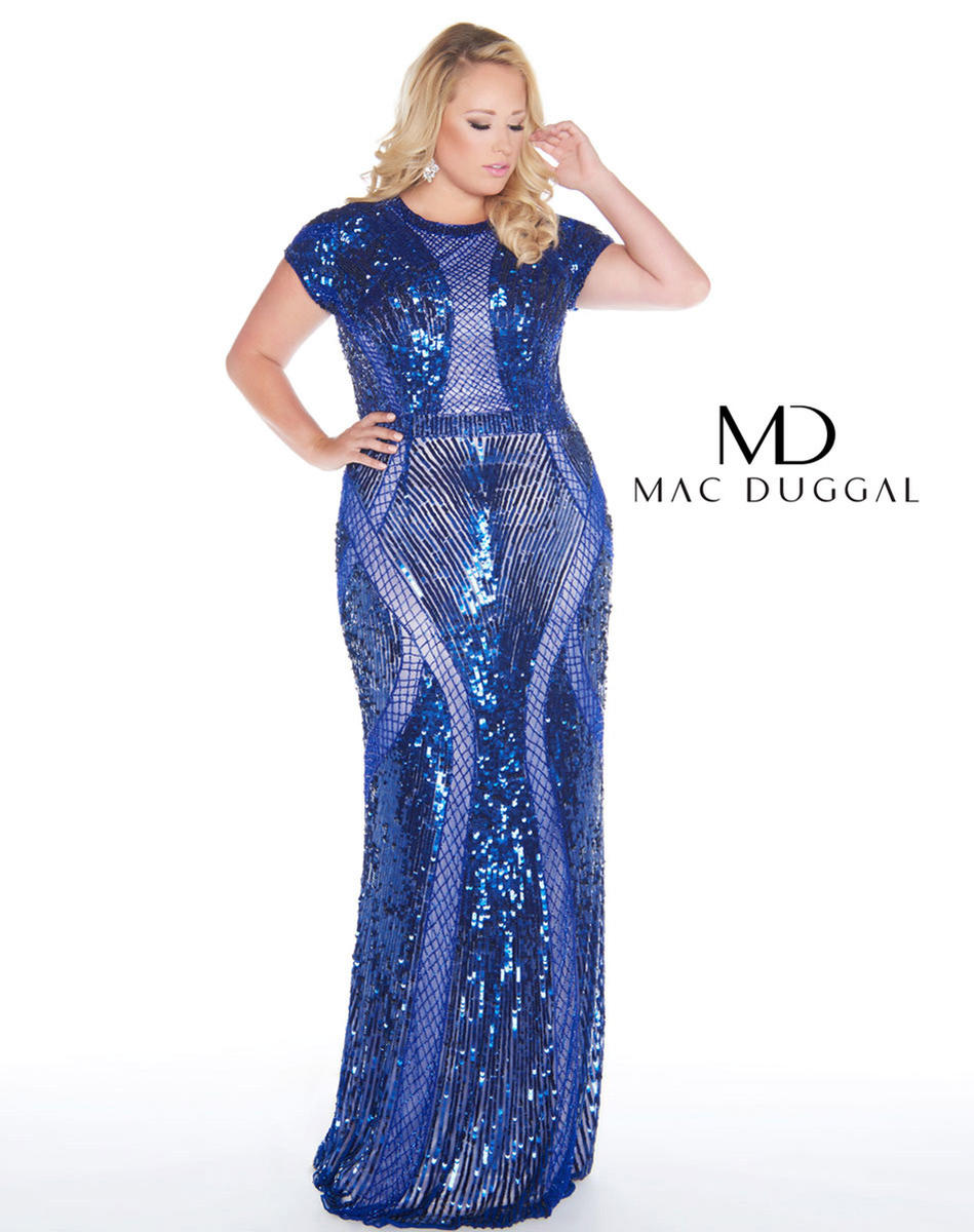 Mac Duggal 4676 Size 16W Cobalt Prom Dress sequin Cap Sleeve Pageant Gown Plus Size