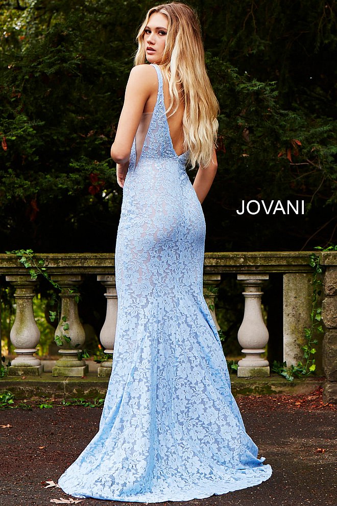 Jovani 48994 long fitted embellished lace prom dress pageant gown sweeping train
