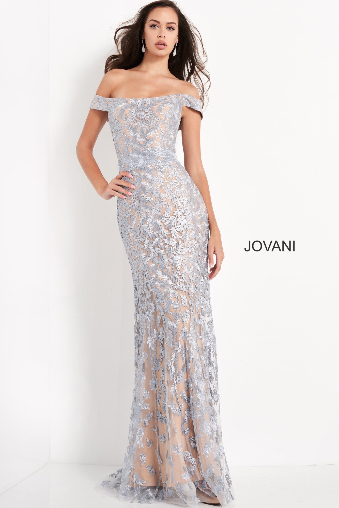 Jovani 49634 Off the Shoulder Embroidered Mother of the Bride Dress