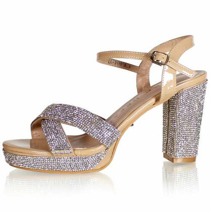 Marc Defang 4" Platform Prom & Pageant Heel Formal Shoes DESCRIPTION 4" Block heels, 1" Platforms Stoned trim over the straps and heels, perfect amount of sparkles Perfect pre-teen and Teen heels!  Ankle strap, cross front straps Quick hook-on buckle for easy changing Light weight, performs amazingly well on stage and runway. Medium Width, run true to size. 5.5, 6, 6.5, 7, 7.5, 8, 8.5, 9, 9.5, 10, 11