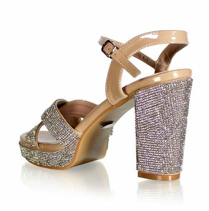 Marc Defang 4" Platform Prom & Pageant Heel Formal Shoes DESCRIPTION 4" Block heels, 1" Platforms Stoned trim over the straps and heels, perfect amount of sparkles Perfect pre-teen and Teen heels!  Ankle strap, cross front straps Quick hook-on buckle for easy changing Light weight, performs amazingly well on stage and runway. Medium Width, run true to size. 5.5, 6, 6.5, 7, 7.5, 8, 8.5, 9, 9.5, 10, 11