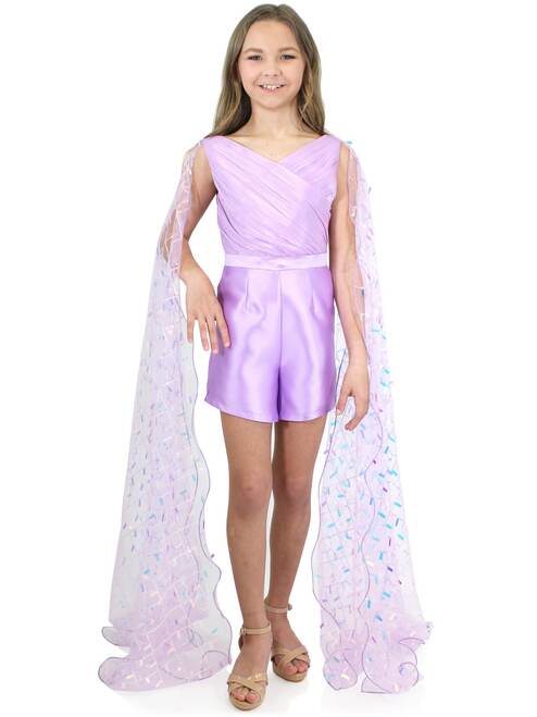 Marc Defang 5011 size 6 Girls Romper Pockets V Neck Sequin Cape Sleeves Fun Fashion Kids