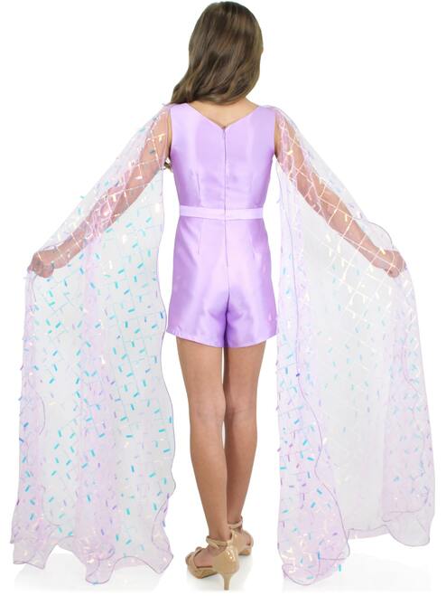 Marc Defang 5011 size 6 Girls Romper Pockets V Neck Sequin Cape Sleeves Fun Fashion Kids
