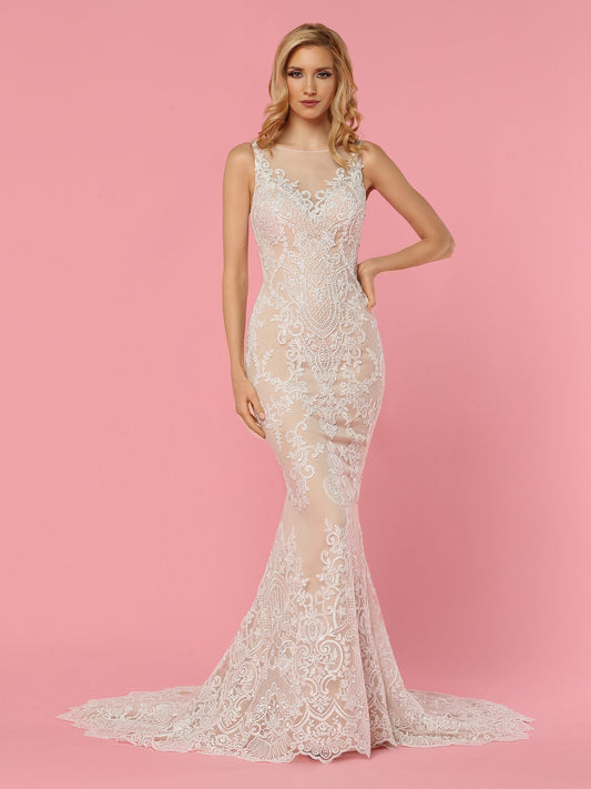 Davinci Bridal 50439 is a stunning Tulle & Lace Fit & Flare Wedding Dress features a Sheer Bateau Neckline & Sheer Back with Faux V-Neck Bodice,V-Pattern Back Detail & Covered Buttons. Skirt with Medallion Lace ends in Chapel Train.  Available for 1-2 Week Delivery!!!  Available Sizes: 2,4,6,8,10,12,14,16,18,20  Available Colors: Ivory/Nude, Ivory/Ivory