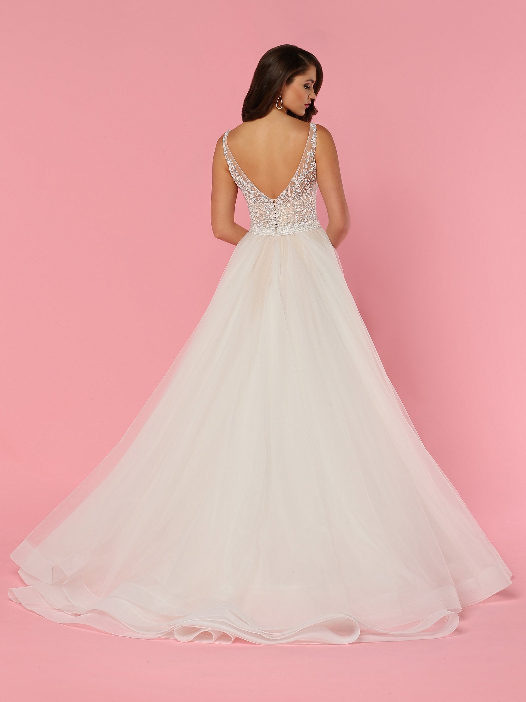 Davinci Bridal 50440 is a Tulle A-Line Wedding Dress features Beaded Bodice,Sheer Beaded Straps,Low V-Back,Covered Buttons & Beaded Waistband. Full Ball Gown Skirt with Wide Opaque Tulle Ribbon Edging ends in Chapel Train.  Fabric: Tulle  Neckline: Straps, V-Neck  Silhouette: A-Line, Natural Waist  Details: Beading, Buttons, Lace, Lace Applique  Available for 1-2 Week Delivery!!!  Available Sizes: 2,4,6,8,10,12,14,16,18,20  Available Colors: Ivory/Blush, Ivory/Ivory