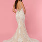 Davinci Bridal 50445 is a Long Fitted Embroidered Lace Mermaid Wedding Dress. Embellished with Sheer Plunging neckline and sheer Lace open back. Lace Accents cascading into the trumpet skirt. Lush Lace edge along the hem and train.  Available for 1-2 Week Delivery!!!  Available Sizes: 2,4,6,8,10,12,14,16,18,20  Available Colors: Ivory/Nude, Ivory/Ivory