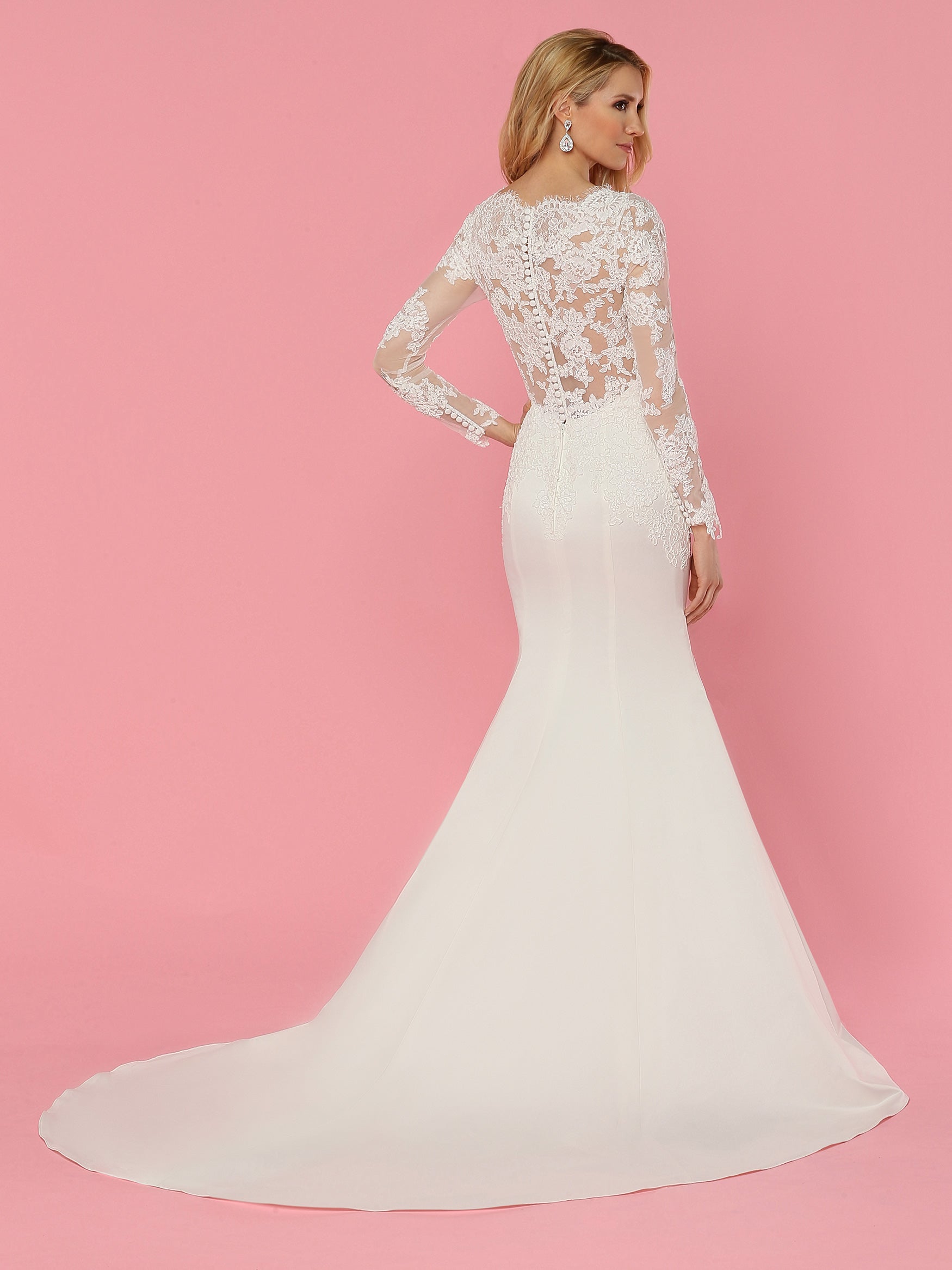 Davinci Bridal 50460 Satin Mermaid Wedding Dress Sheer Lace High Neckline Long Sleeve 14 / Ivory Davinci Bridal 50460 Satin Mermaid Wedding Dress Sheer Lace High Neckline Long Sleeve 14 / Ivory