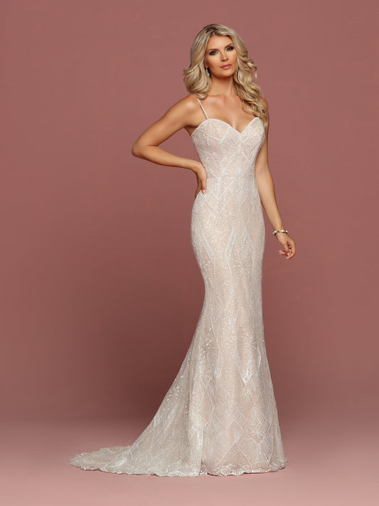 Davinci Bridal 50480 is a Fitted Hand Embellished Wedding Dress. Featuring a sweetheart neckline with Embellished Spaghetti Straps. Eyelash Lace Edge along the hem and train.  Available for 1-2 Week Delivery!!!  Available Sizes: 2,4,6,8,10,12,14,16,18,20  Available Colors: Ivory/Topaz, Ivory/Ivory