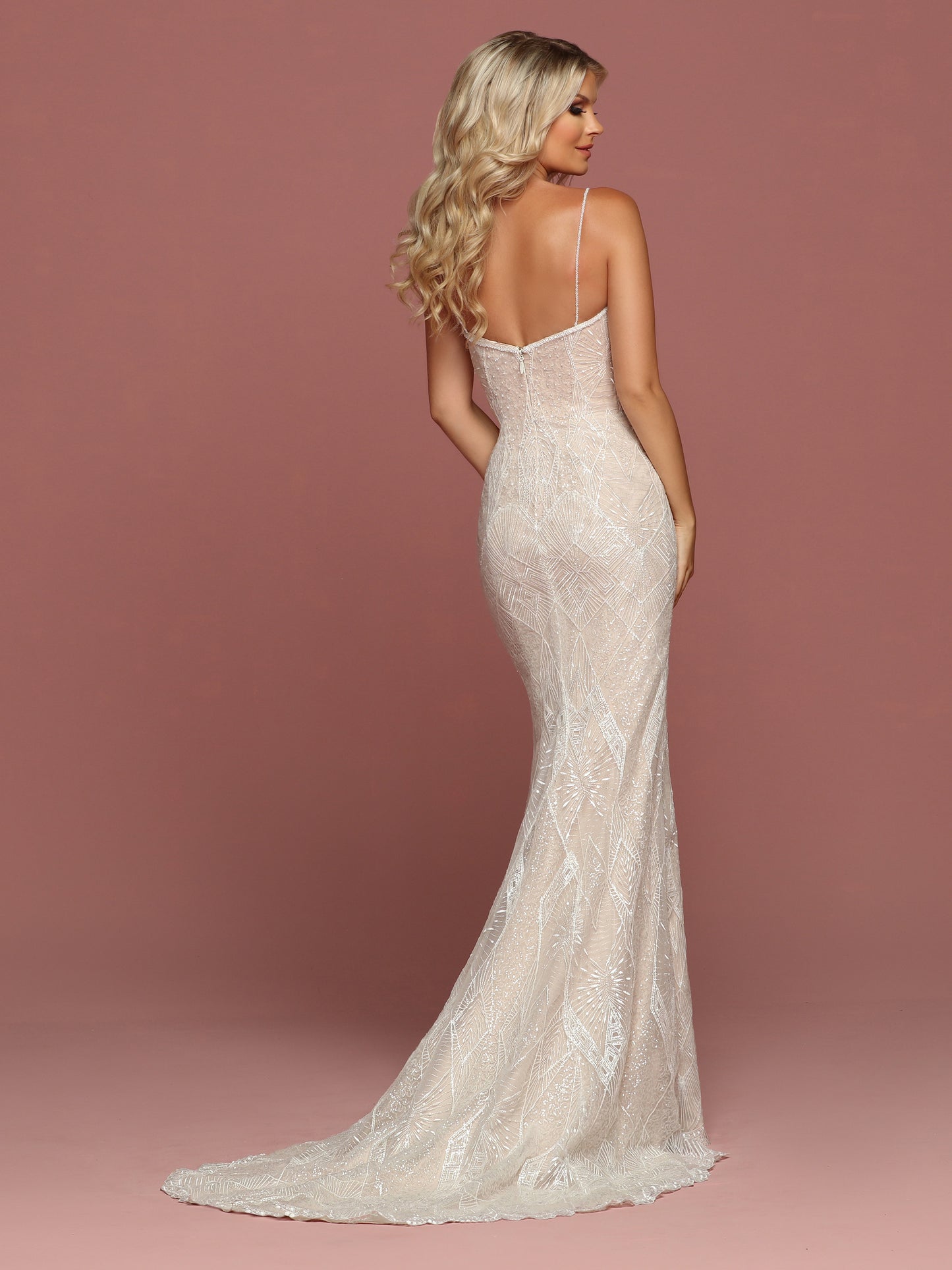 Davinci Bridal 50480 is a Fitted Hand Embellished Wedding Dress. Featuring a sweetheart neckline with Embellished Spaghetti Straps. Eyelash Lace Edge along the hem and train.  Available for 1-2 Week Delivery!!!  Available Sizes: 2,4,6,8,10,12,14,16,18,20  Available Colors: Ivory/Topaz, Ivory/Ivory