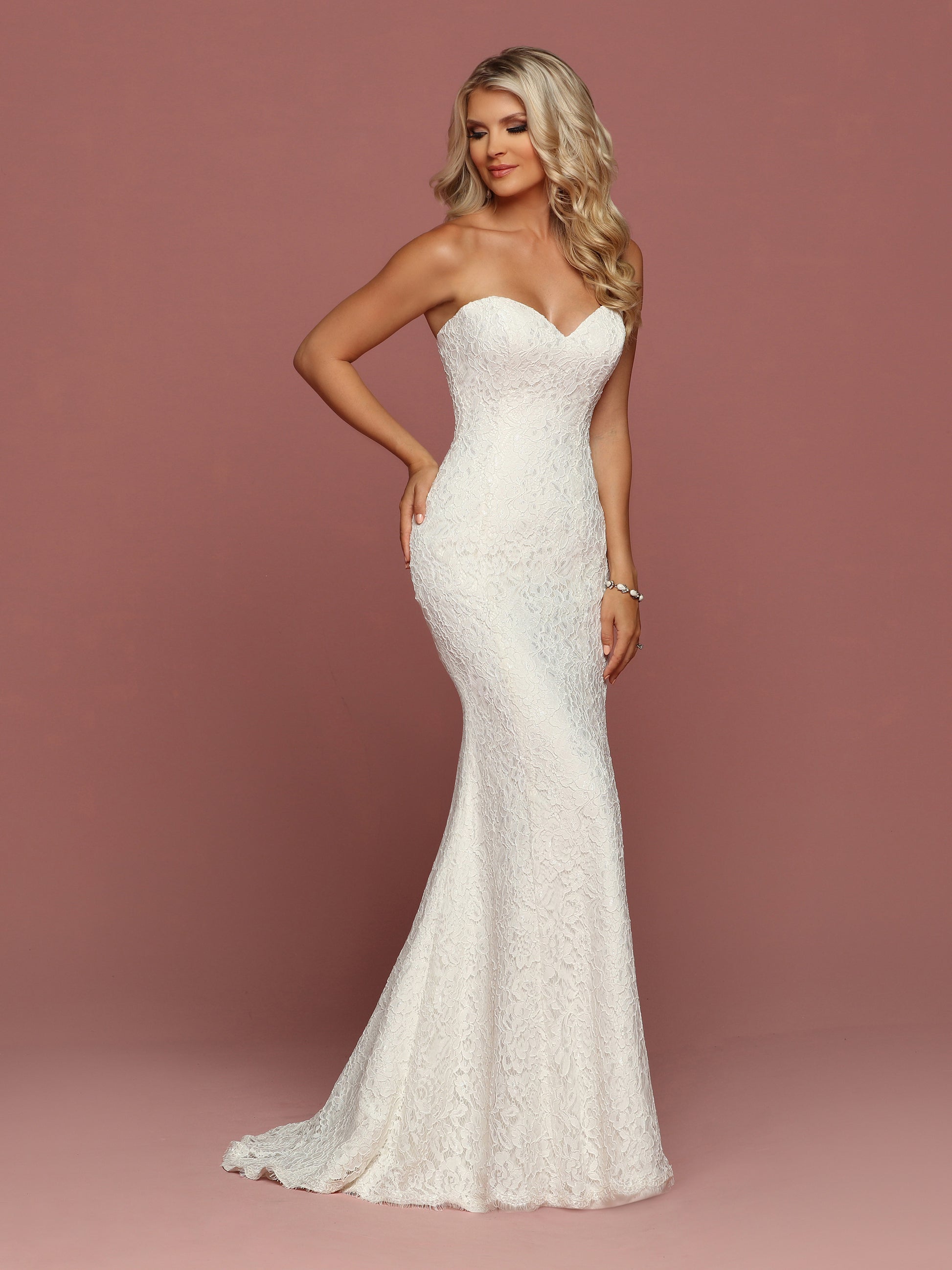 Davinci Bridal 50491 All Over Lace Fitted Wedding Dress Sweetheart Strapless Eyelash 10 / White Davinci Bridal 50491 All Over Lace Fitted Wedding Dress Sweetheart Strapless Eyelash 10 / White