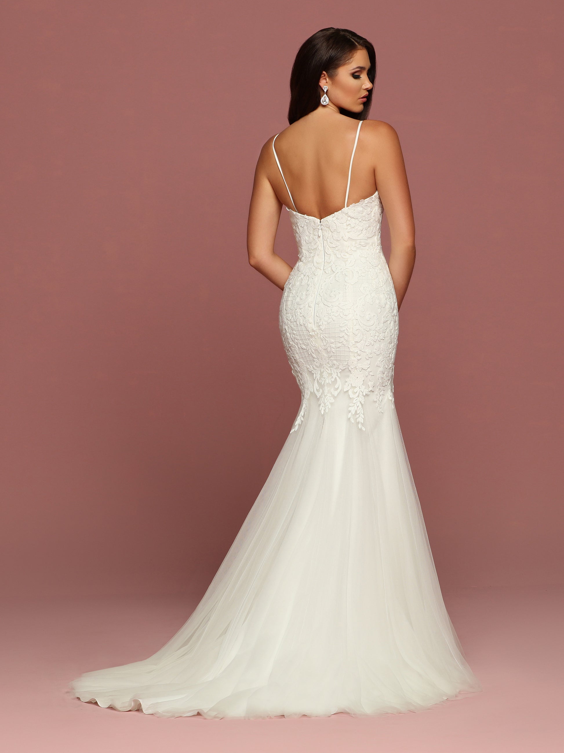 Davinci Bridal 50498 is a Fitted Mermaid Wedding dress. The bodice is adorned with lace that cascades into the tulle trumpet skirt. V Neck with spaghetti straps.  Available for 1-2 Week Delivery!!!  Available Sizes: 2,4,6,8,10,12,14,16,18,20  Available Colors: Ivory