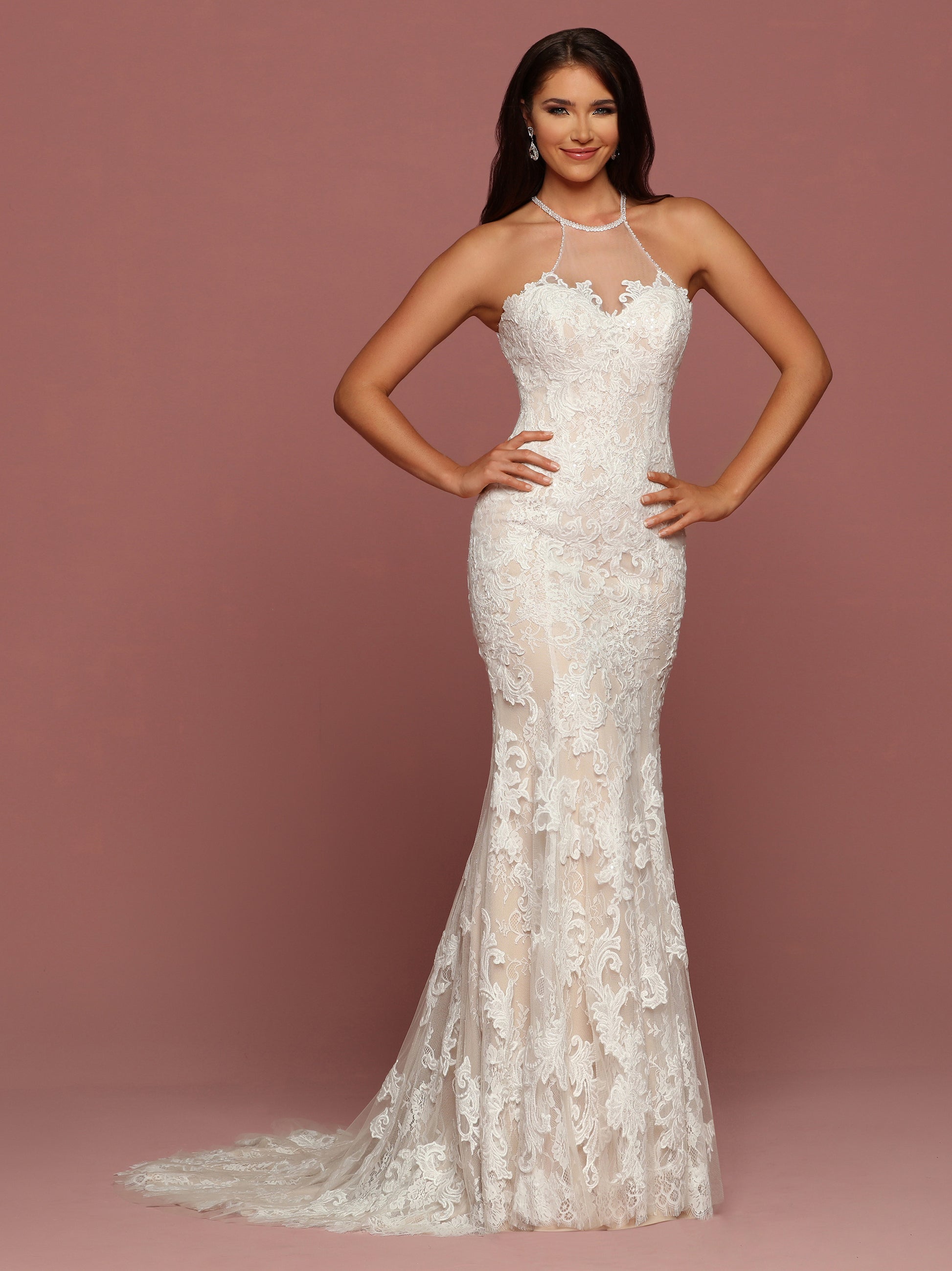 Davinci Bridal 50500 Fitted Sheer Lace Illusion Wedding Dress Keyhole Open Back 20 / White/White Davinci Bridal 50500 Fitted Sheer Lace Illusion Wedding Dress Keyhole Open Back 20 / White/White