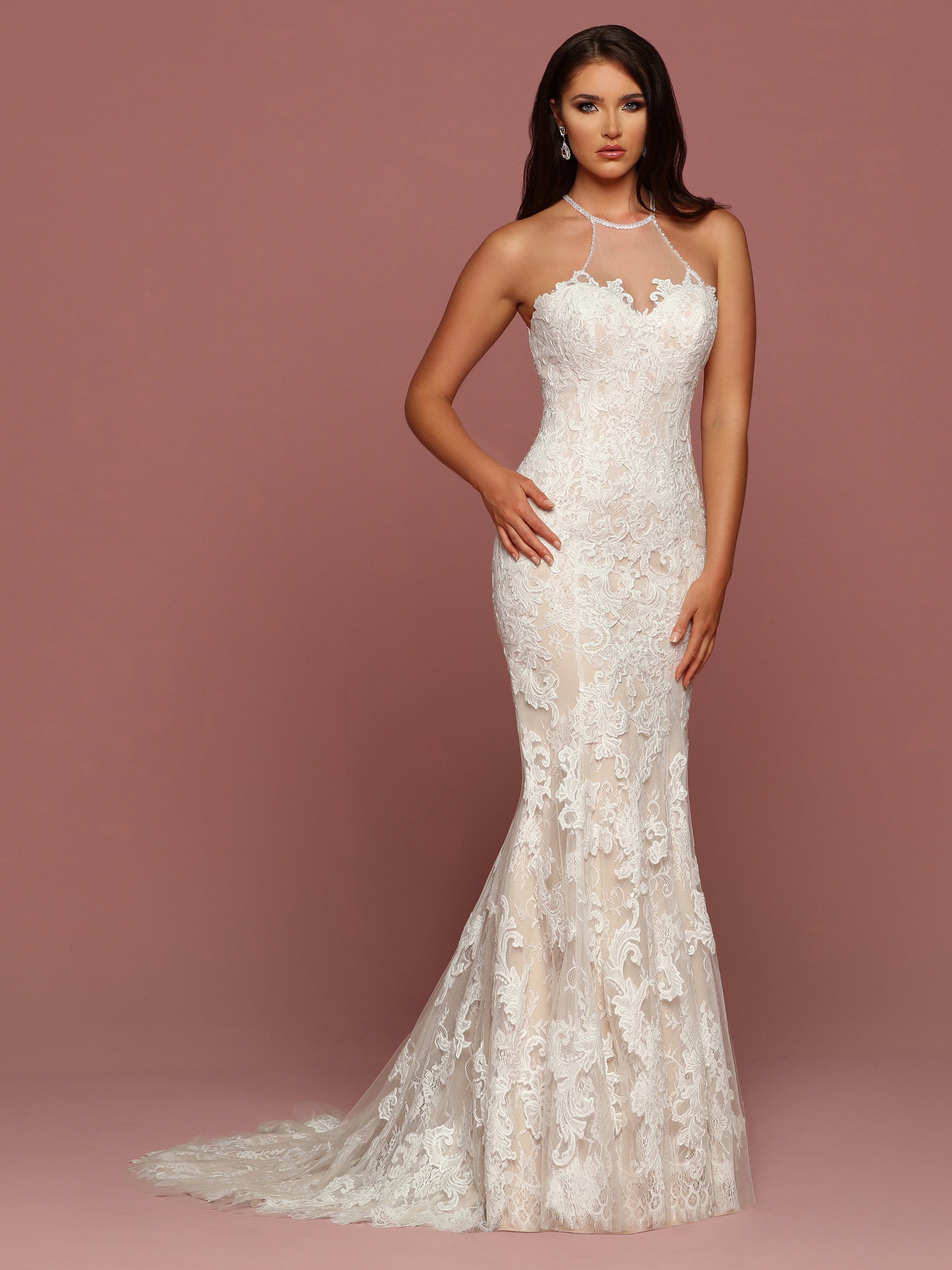 Davinci Bridal 50500 Fitted Sheer Lace Illusion Wedding Dress Keyhole Open Back 20 / White/White Davinci Bridal 50500 Fitted Sheer Lace Illusion Wedding Dress Keyhole Open Back 20 / White/White