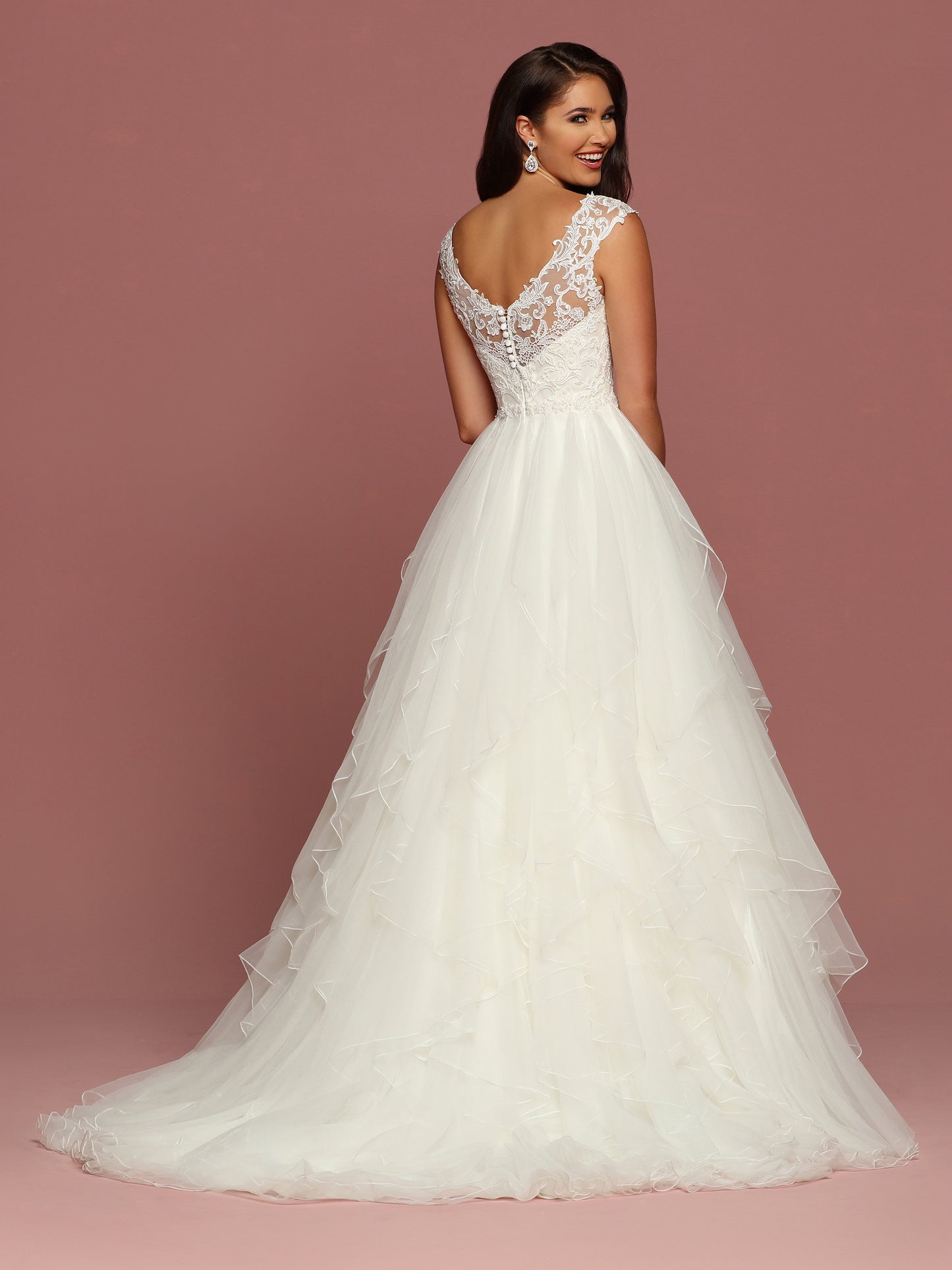 Davinci Bridal 50501 is a Stunning Ruffle layer Tulle ballgown. This Sheer Lace Illusion neckline has an underlying sweetheart neckline. sheer lace illusion open back. Embellished Crystal Bridal Waist belt.   Available for 1-2 Week Delivery!!!  Available Sizes: 2,4,6,8,10,12,14,16,18,20  Available Colors: Ivory