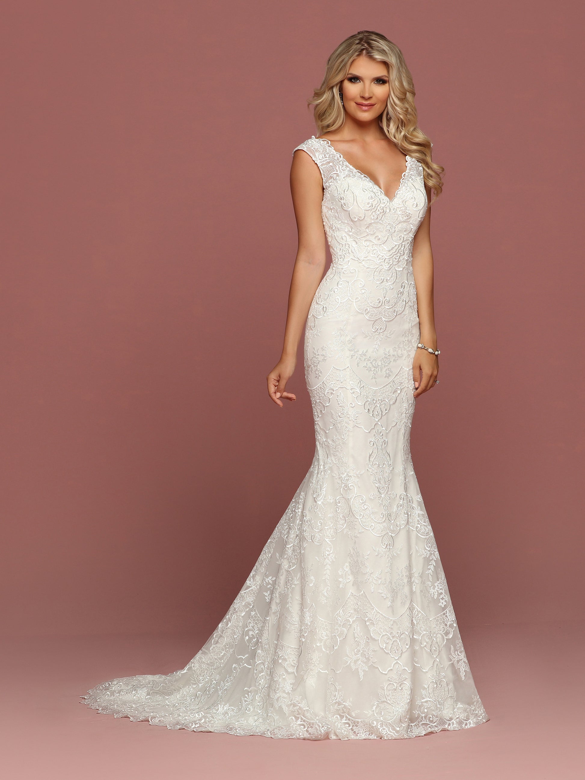 Davinci Bridal 50507 Fit & Flare Lace Mermaid Wedding Dress Sheer Illusion straps V Neck 20 / White Davinci Bridal 50507 Fit & Flare Lace Mermaid Wedding Dress Sheer Illusion straps V Neck 20 / White