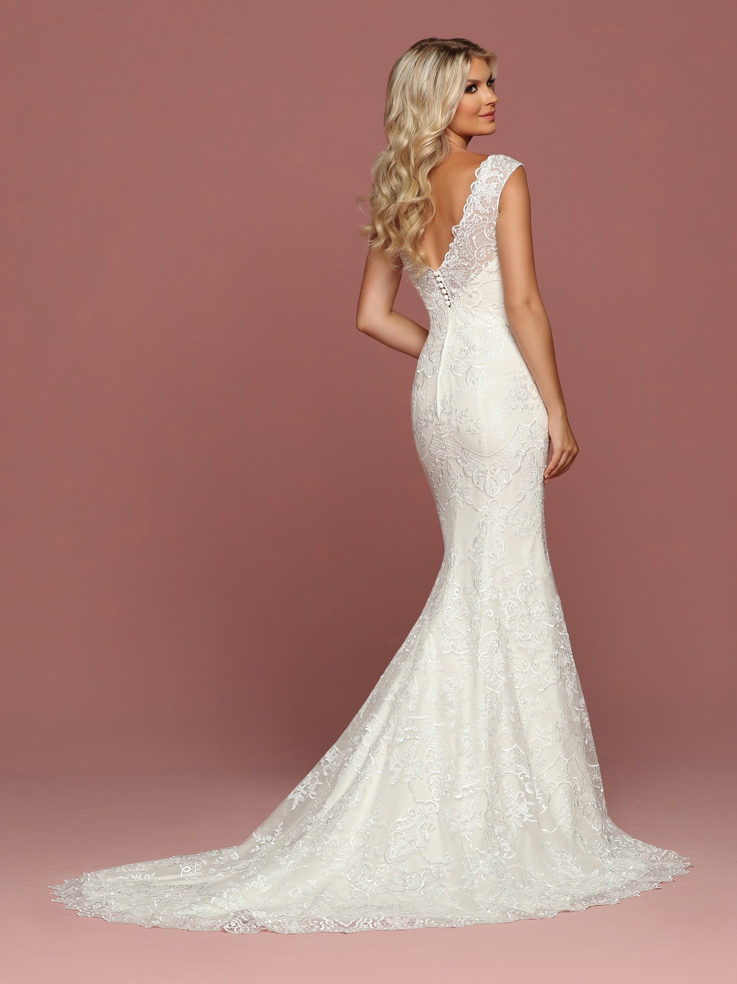 Davinci Bridal 50507 is a Tulle & Lace Fit & Flare Wedding Dress features a Deep V-Neckline, Wide Sheer Lace Straps, V-Back & Covered Buttons. Skirt finishes with Scalloped Lace Hem & Chapel Train.  Available for 1-2 Week Delivery!!!  Available Sizes: 2,4,6,8,10,12,14,16,18,20  Available Colors: Ivory