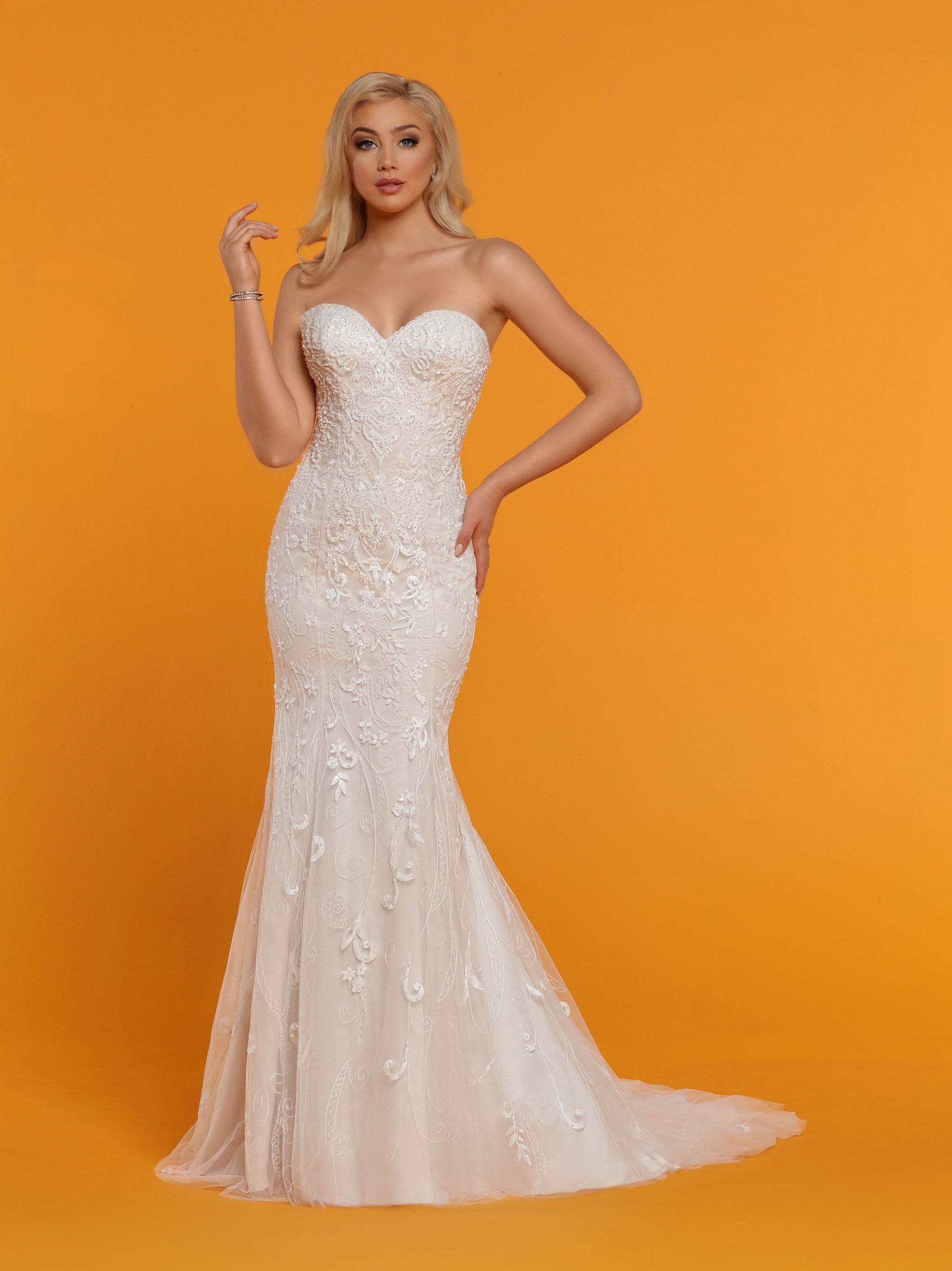 Davinci Bridal 50518 is a Fitted Fit & Flare Mermaid Wedding Dress. Detailed Embellishments & Lace along the Bodice & Sweetheart neckline, cascading into the skirt of the gown & Train in the back.  Available for 1-2 Week Delivery!!!  Available Sizes: 2,4,6,8,10,12,14,16,18,20  Available Colors: Ivory/Sand, Ivory/Ivory