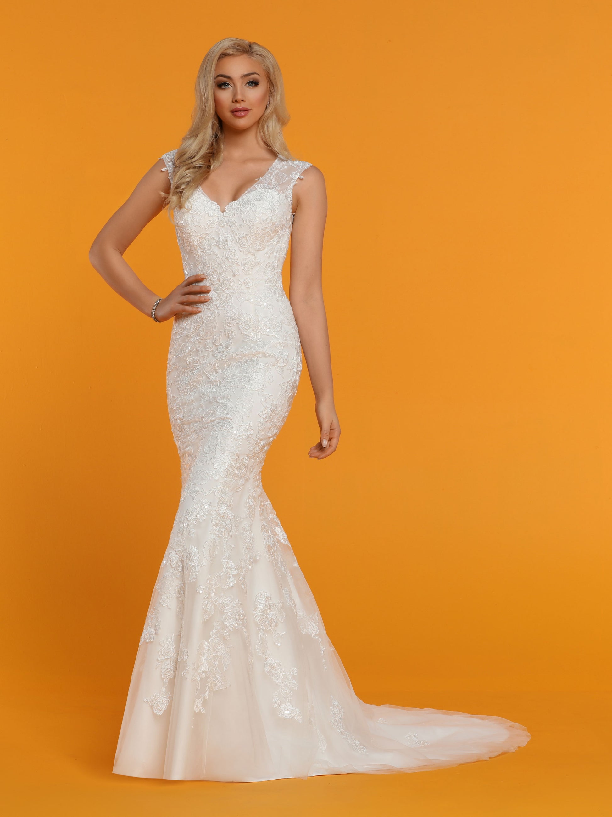 Davinci Bridal 50523 Embellished Lace Sequin Mermaid Wedding Dress Sheer Back 6 / White Davinci Bridal 50523 Embellished Lace Sequin Mermaid Wedding Dress Sheer Back 6 / White