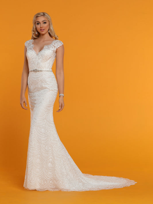 Davinci Bridal 50540 is a Long Fitted Mermaid Silhouette Wedding Dress. Featuring a Sweetheart illusion Sheer Lace V Neckline with sheer lace wide straps leading to a sheer lace Illusion Back. Detailed crystal bridal belt along the waistline. Eyelash lace edge along hem and train.  Available for 1-2 Week Delivery!!!  Available Sizes: 2,4,6,8,10,12,14,16,18,20  Available Colors: Ivory