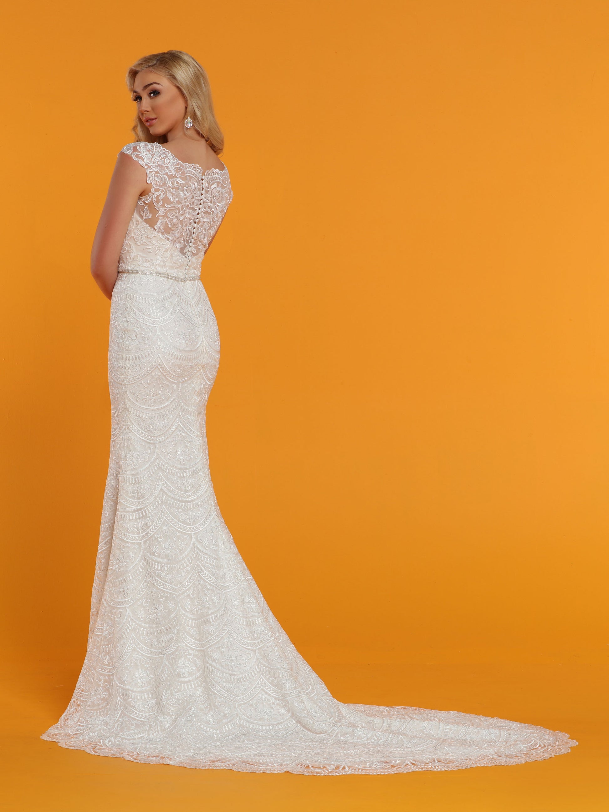 Davinci Bridal 50540 Fitted V Neck Fit & Flare Mermaid Lace Wedding Dress Sheer Back 8 / Ivory Davinci Bridal 50540 Fitted V Neck Fit & Flare Mermaid Lace Wedding Dress Sheer Back 8 / Ivory