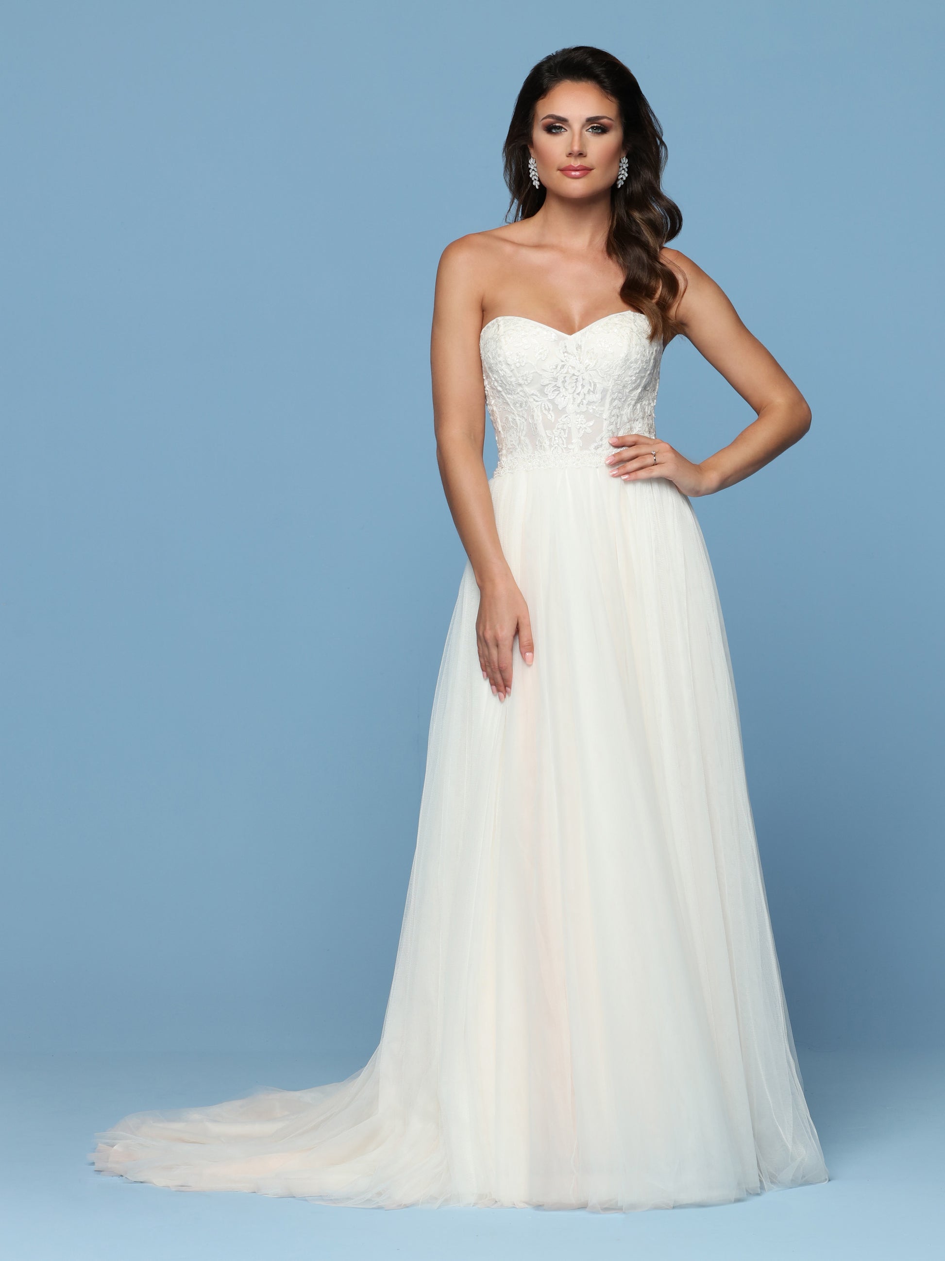 Davinci Bridal 50541 Tulle Empire Embellished Lace Wedding Dress Crystal Belt 2 / White/Blush, White/White Davinci Bridal 50541 Tulle Empire Embellished Lace Wedding Dress Crystal Belt 2 / White/Blush, White/White