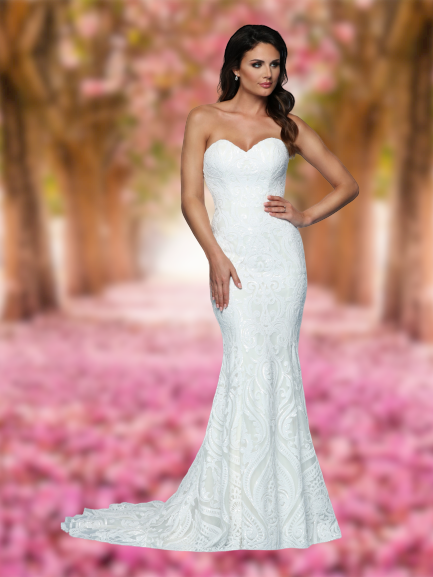 Davinci Bridal 50543 Size 4 Sequin Lace Wedding Dress Train Strapless Fitted Flare Gown