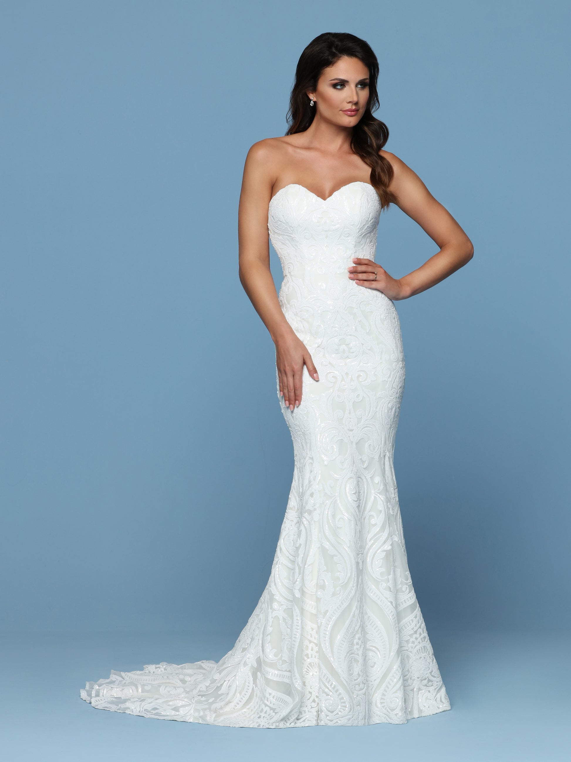 embellished mermaid wedding dress Mermaid V-neck Strapless Sequined Lace Applique Floor-length Sleeveless Open Back Wedding Dress
