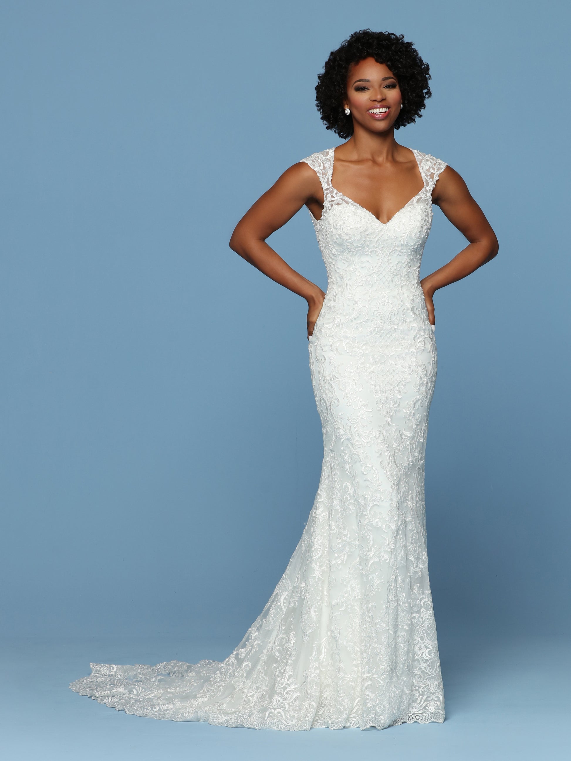 Davinci Bridal 50546 Embroidered Tulle Fitted Mermaid Wedding Dress Keyhole Back Cap Sleeve 14 / White Davinci Bridal 50546 Embroidered Tulle Fitted Mermaid Wedding Dress Keyhole Back Cap Sleeve 14 / White
