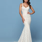 Davinci Bridal 50551 is a Beautiful Long Fitted All over Lace Wedding Dress with a Fitted Mermaid Silhouette. Sweetheart neckline with lace straps. Asymmetrical lace patterns give a sexy & Slimming affect. Train in the back  Available for 1-2 Week Delivery!!!  Available Sizes: 2,4,6,8,10,12,14,16,18,20  Available Colors: Ivory/Ivory, Ivory/Rose