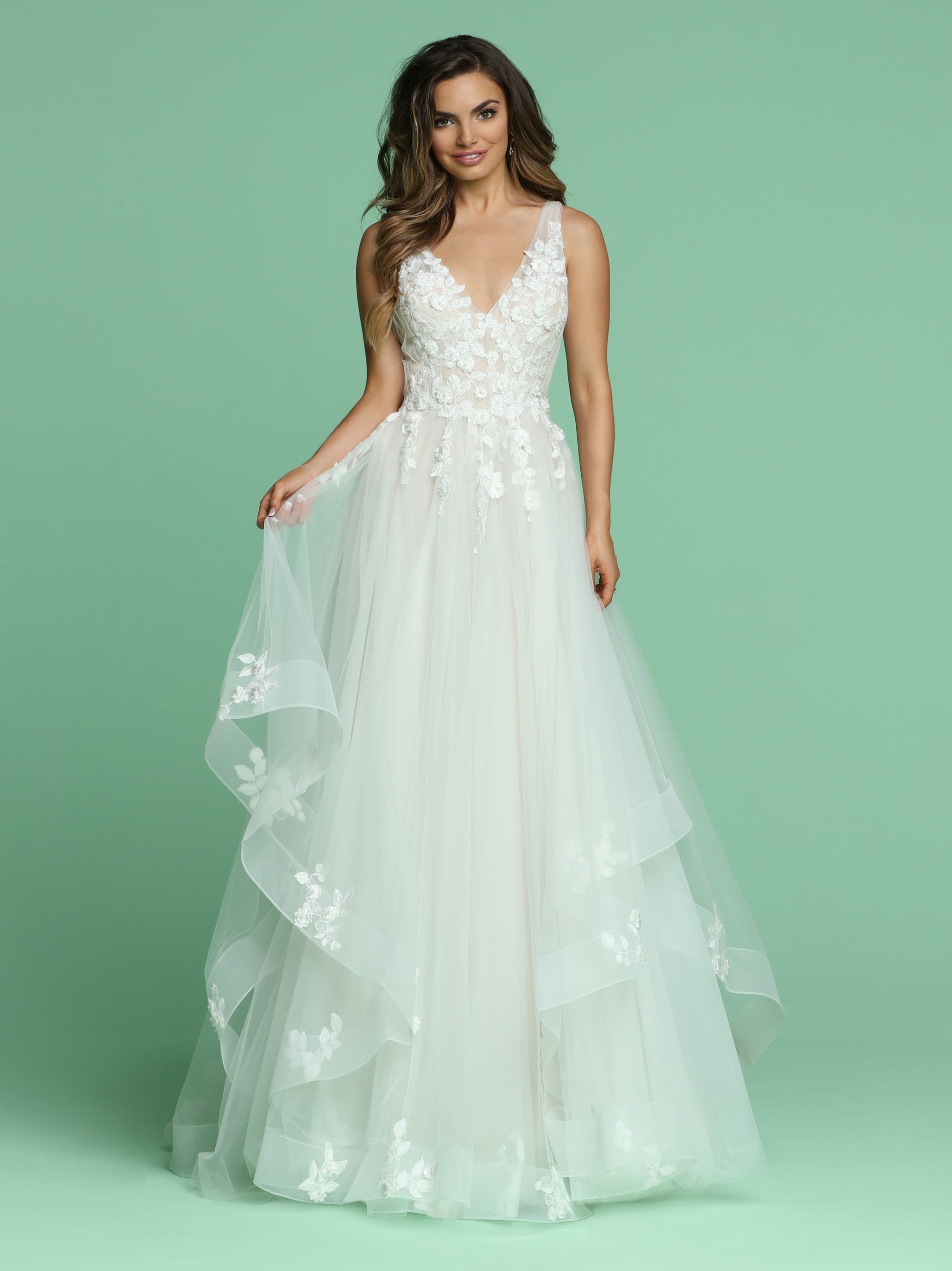 Davinci Bridal 50601 Layered Floral Applique V Neck Ballgown Wedding Dress Train 24 / IVORY/BLUSH Davinci Bridal 50601 Layered Floral Applique V Neck Ballgown Wedding Dress Train 24 / IVORY/BLUSH