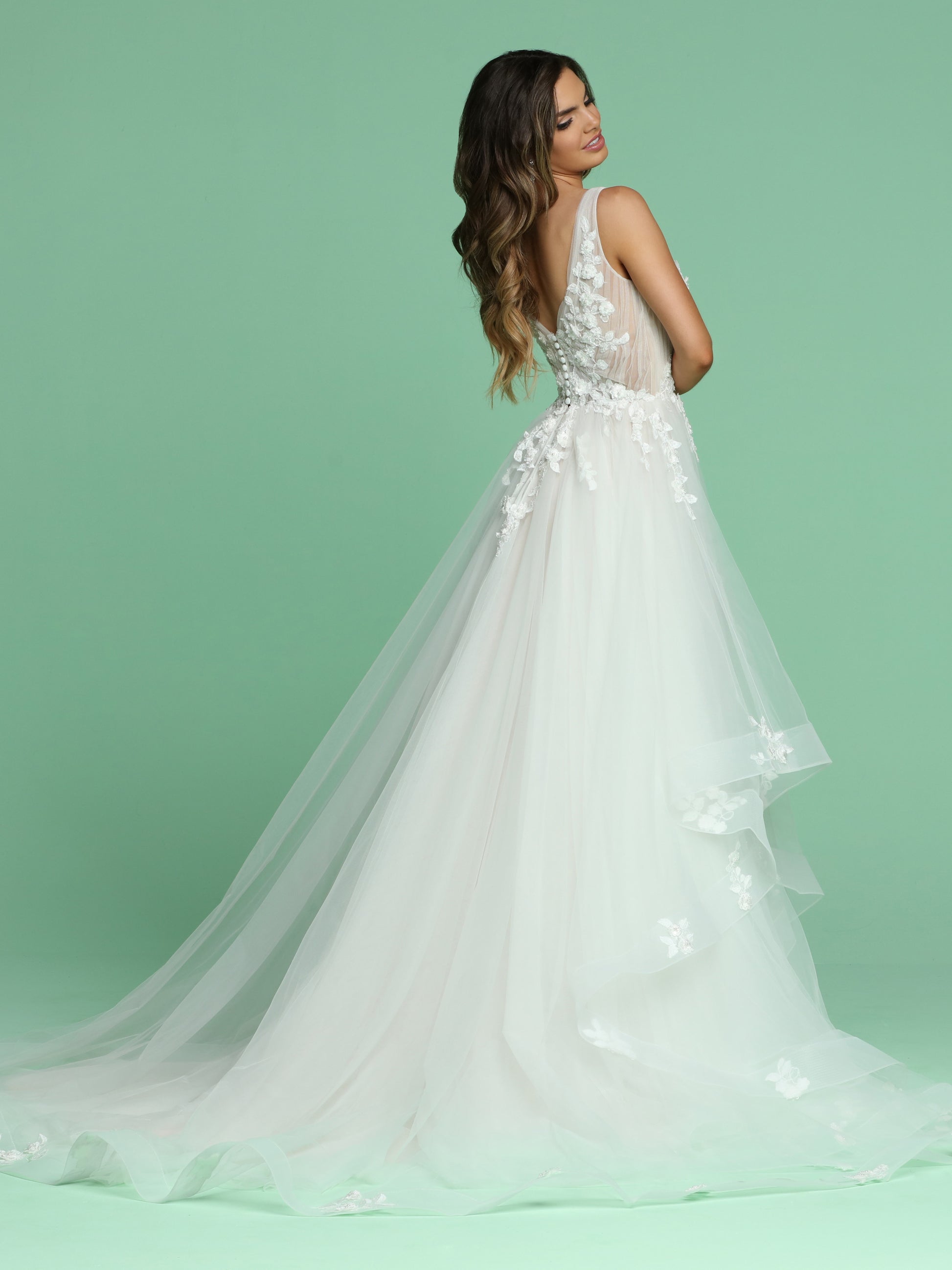 Davinci Bridal 50601 Layered Floral Applique V Neck Ballgown Wedding Dress Train 24 / IVORY/BLUSH Davinci Bridal 50601 Layered Floral Applique V Neck Ballgown Wedding Dress Train 24 / IVORY/BLUSH